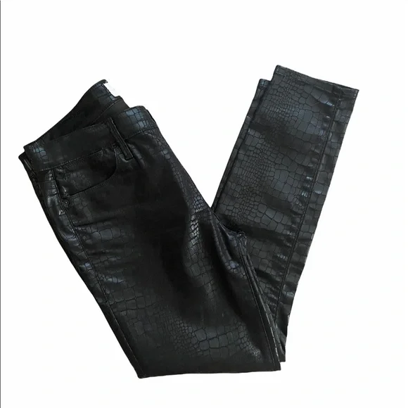 FRAME Le High Skinny Cropped Croc-effect Mid-Rise Skinny Jeans Black Size 28 - Picture 8 of 14